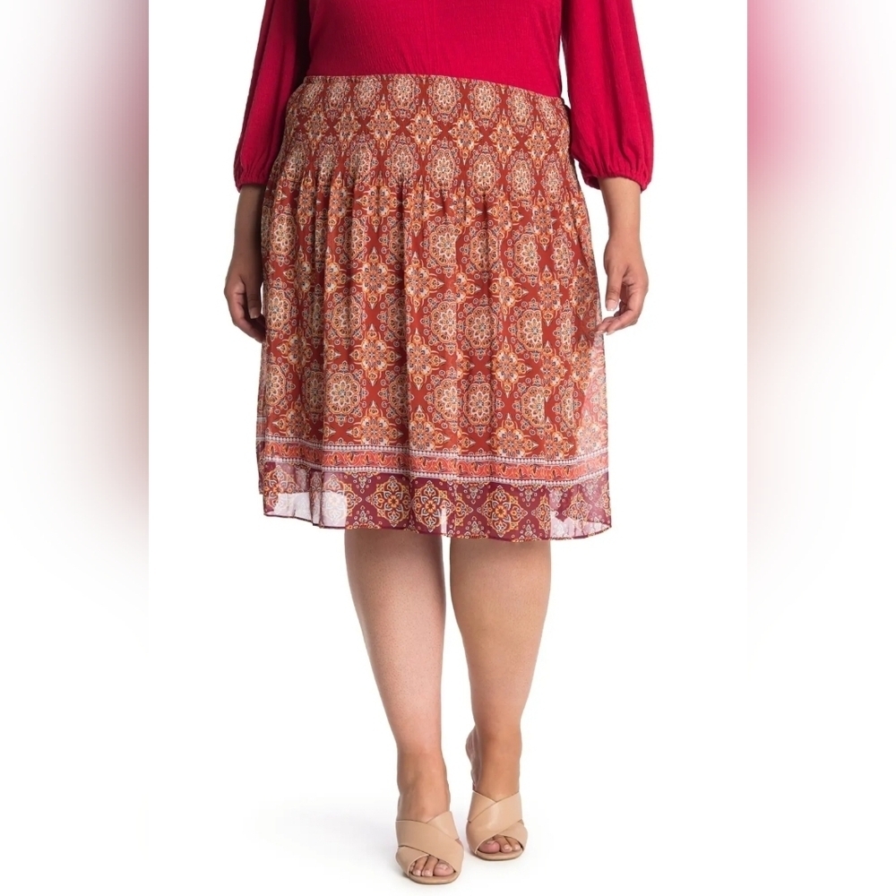 ❤️ NWT! MAX STUDIO GATHERED WAIST GEORGETTE BOHO SKIRT, 1X